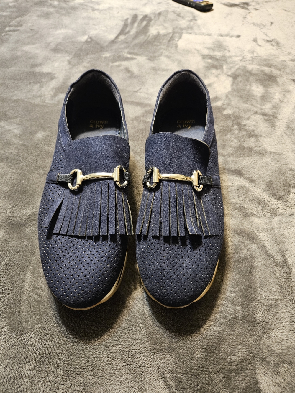 Crown & Ivy Navy Suede Fringe Loafers